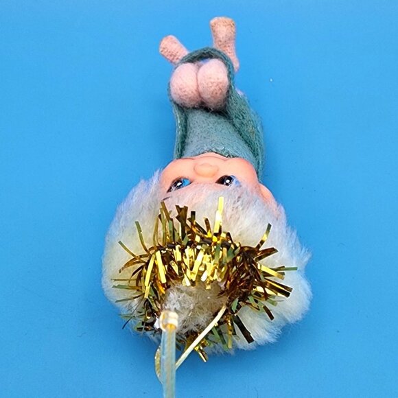 Vintage 1950s Napco Pixie Angel Elf Hugger Ornament Japan Green Felt Gold Halo - Picture 8 of 10